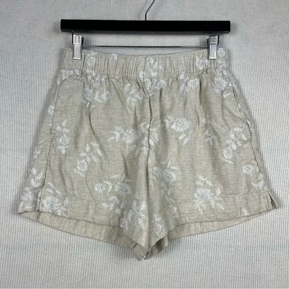 Abercrombie & Fitch Linen Blend Embroidered Pull On Shorts MEDIUM - Picture 5 of 16